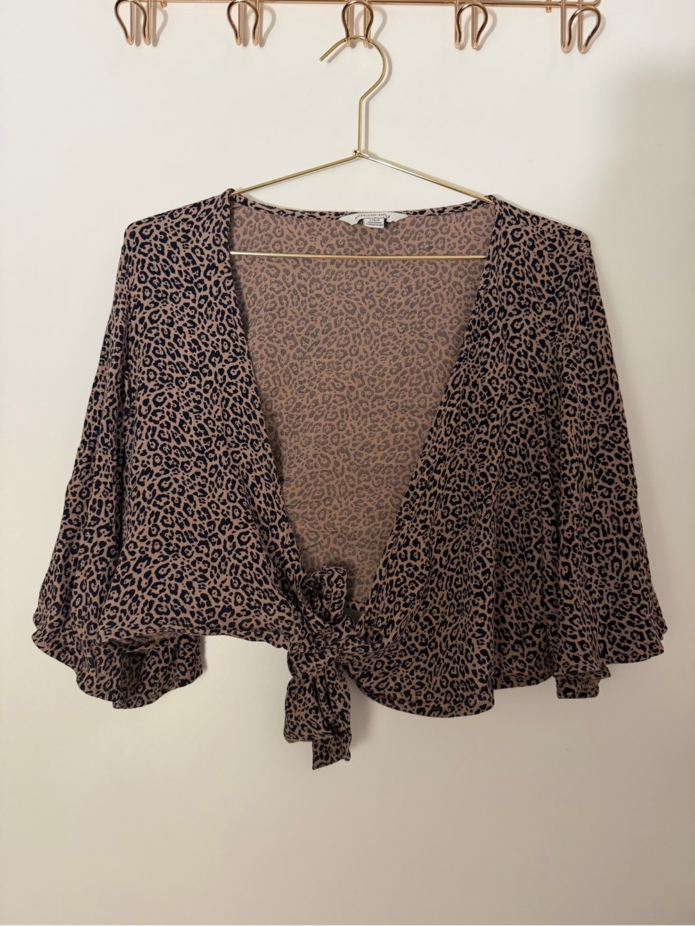 Leopard Tie-Front Crop Top in Brown and Black